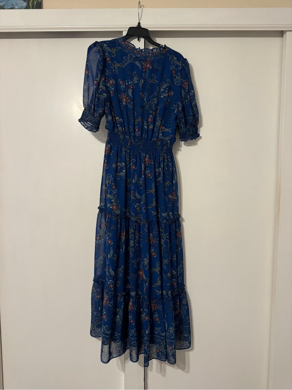 Max Studio Blue Floral Tiered V-Neck Maxi Dress with Puff Sleeves - Picture 2 of 2